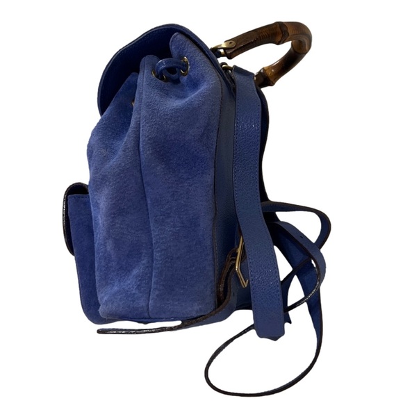 Gucci Blue Suede and Letter Bamboo Backpack - Picture 4 of 13